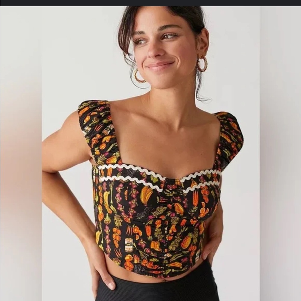 Urban Outfitters Black and Orange Floral Crop Top
